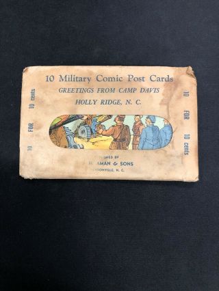 Vintage 1940s Usmc Marine Corps 10 Military Comic Postcards Camp Davis Nc