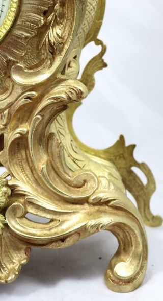 Stunning Antique French 1889 Rococo Gilt Bronze Bell Striking Mantle Clock 10