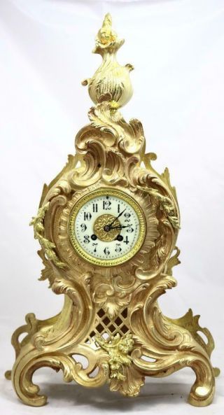 Stunning Antique French 1889 Rococo Gilt Bronze Bell Striking Mantle Clock 2
