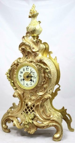 Stunning Antique French 1889 Rococo Gilt Bronze Bell Striking Mantle Clock 3