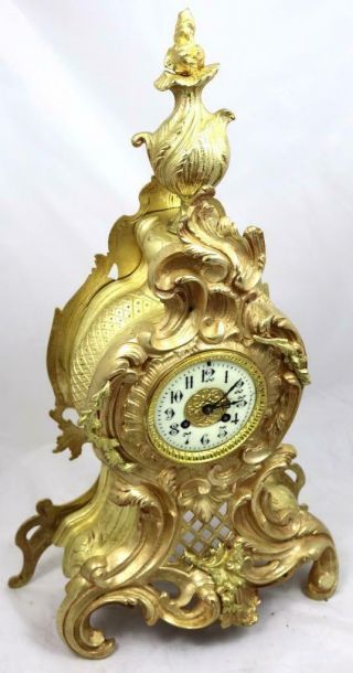 Stunning Antique French 1889 Rococo Gilt Bronze Bell Striking Mantle Clock 4