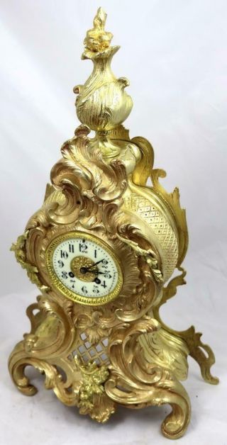 Stunning Antique French 1889 Rococo Gilt Bronze Bell Striking Mantle Clock 5