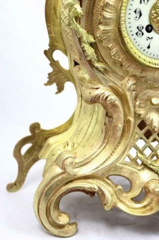 Stunning Antique French 1889 Rococo Gilt Bronze Bell Striking Mantle Clock 9