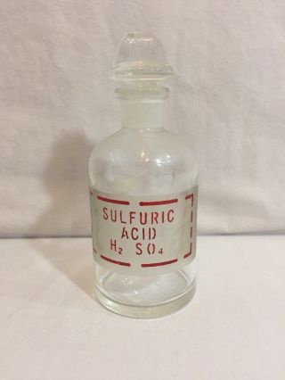 Vintage Pyrex Sulfuric Acid Apothecary Bottle Jar H2so4 Ground Glass Stopper
