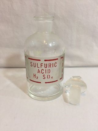 Vintage Pyrex Sulfuric Acid Apothecary Bottle Jar H2SO4 Ground Glass Stopper 2