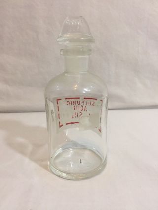 Vintage Pyrex Sulfuric Acid Apothecary Bottle Jar H2SO4 Ground Glass Stopper 9