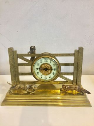 Rare Brass Farm Gate Clock With Hunds And Fox