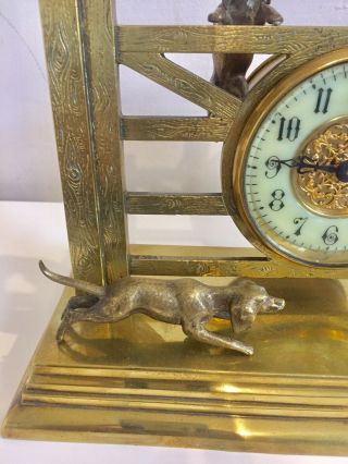 Rare Brass Farm Gate Clock With Hunds And Fox 4