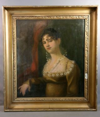 Ca.  1840 Antique 19thc Pre Civil War Era Victorian Lady Portrait Old Oil Painting