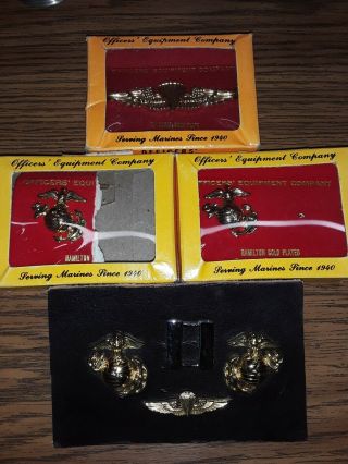U.  S.  Military Marines Pins.  Hamilton Gold Plated.  Airborne Pins.  Military Metal