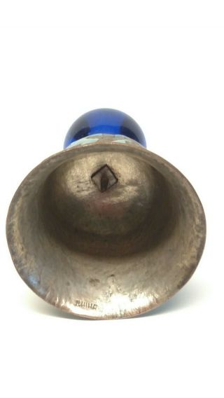 Antique Chinese Export Enameled Brass Bell,  Cobalt Blue Blown Glass Handle 4