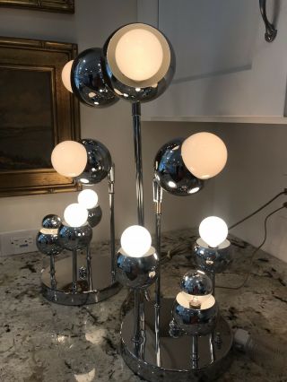 Vintage Torino Italy 6 Bulb Chrome Space Age Lamps Signed 6