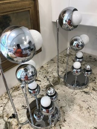Vintage Torino Italy 6 Bulb Chrome Space Age Lamps Signed 8