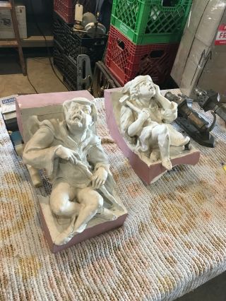 Antique Figural Plaster Cast Men 12 X 7.  5 X9.  5 Corbel