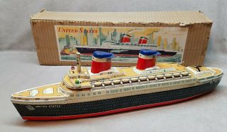1950s United States Passenger Ship Battery Op Japan Tin Litho Toy Boat