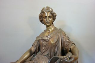 19thC Antique VICTORIAN BRONZE STATUE Old GRECIAN LADY & SCROLL Mantel SCULPTURE 2