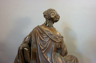 19thC Antique VICTORIAN BRONZE STATUE Old GRECIAN LADY & SCROLL Mantel SCULPTURE 7