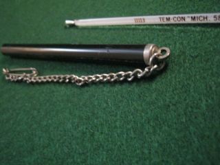 Antique vintage Nurses Doctors pin on thermometer screw on black case chain pin 8