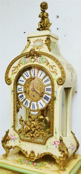 Vintage Hand Painted Musical Chime Boulle Bracket Clock On Pillar 4
