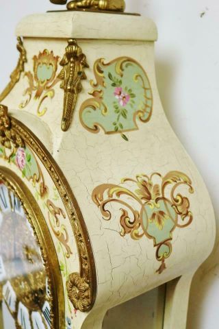 Vintage Hand Painted Musical Chime Boulle Bracket Clock On Pillar 5