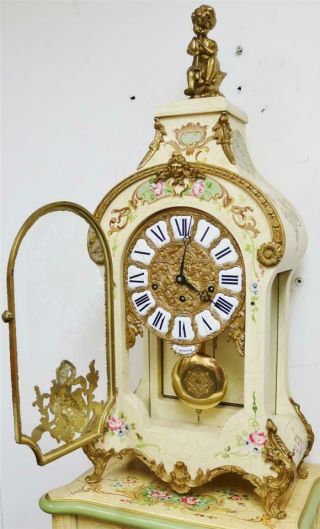 Vintage Hand Painted Musical Chime Boulle Bracket Clock On Pillar 9