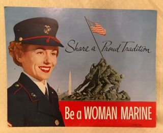 Vintage Post Wwii Poster Be A Woman Marine Iwo Jima Share A Proud Tradition
