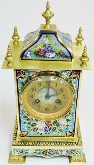 Stunning Antique French 8 Day Bronze Ormolu & Champleve Enamel Mantle Clock 2