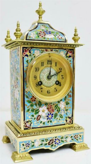 Stunning Antique French 8 Day Bronze Ormolu & Champleve Enamel Mantle Clock 3