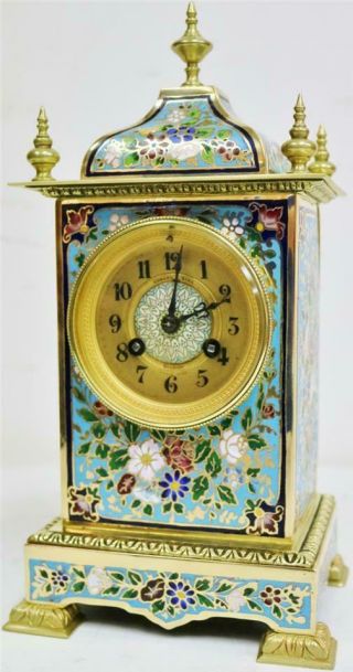 Stunning Antique French 8 Day Bronze Ormolu & Champleve Enamel Mantle Clock 6