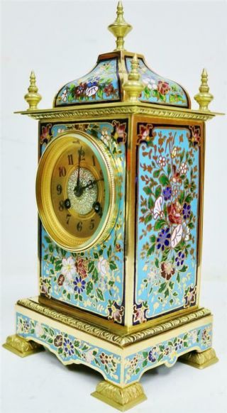 Stunning Antique French 8 Day Bronze Ormolu & Champleve Enamel Mantle Clock 7