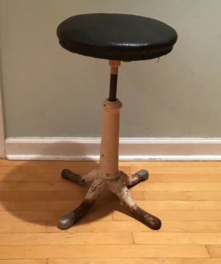 Antique American Optical Cast Iron Industrial Medical Dental Lab Stool