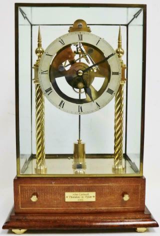 Rare Vintage English Electro Mechanical Electric Skeleton Clock Under Glass Case