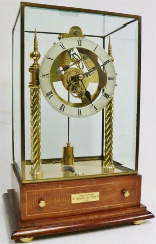 Rare Vintage English Electro Mechanical Electric Skeleton Clock Under Glass Case 2