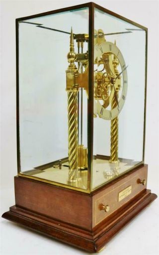 Rare Vintage English Electro Mechanical Electric Skeleton Clock Under Glass Case 3