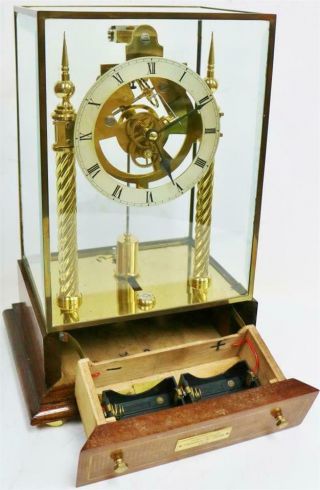 Rare Vintage English Electro Mechanical Electric Skeleton Clock Under Glass Case 4