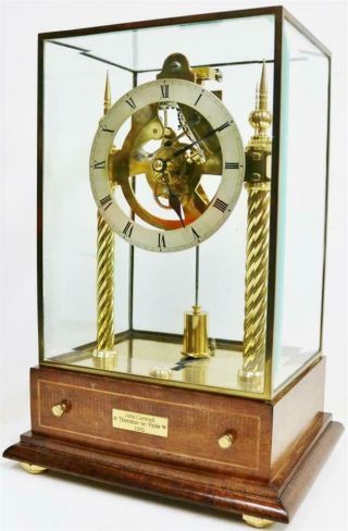 Rare Vintage English Electro Mechanical Electric Skeleton Clock Under Glass Case 5
