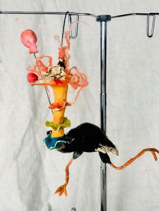 Primitive Handsculpted Papermache Dancin Circus Ostrich Clown Face & Balloons 8”