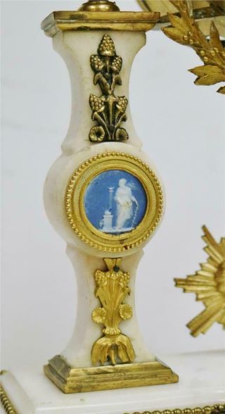 Rare Antique French Empire Bronze,  Wedgwood & White Marble Portico Mantle Clock 3