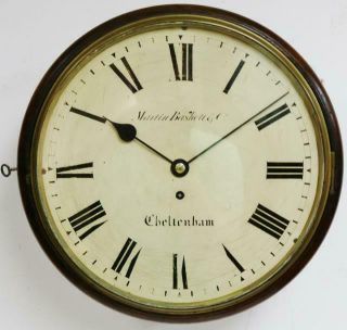 Quality Antique English 14 " Mahogany Thin Bezel Fusee Station Dial Wall Clock