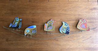 Signed 1966 Curtis Jere Enameled Birds On Wires Sculpture Wall Art 2