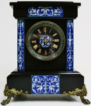 Antique French 8 Day Bell Striking Slate/marble & Ornate Porcelain Mantle Clock