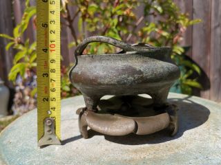 Old House Chinese Ming Bronze Incense Burner With Stand it Marked Asian China 11