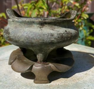 Old House Chinese Ming Bronze Incense Burner With Stand It Marked Asian China