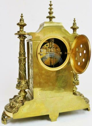 Antique French 8 Day Embossed Cast Bronze Ormolu Gong Striking Mantel Clock 10