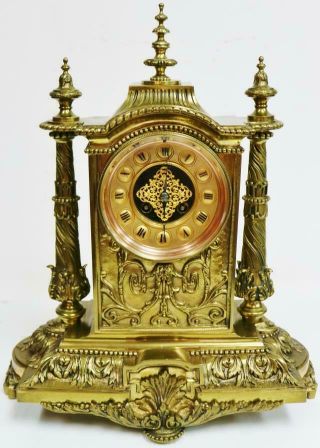 Antique French 8 Day Embossed Cast Bronze Ormolu Gong Striking Mantel Clock 12