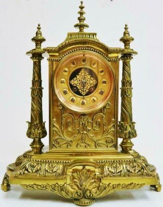 Antique French 8 Day Embossed Cast Bronze Ormolu Gong Striking Mantel Clock