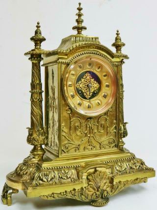 Antique French 8 Day Embossed Cast Bronze Ormolu Gong Striking Mantel Clock 2