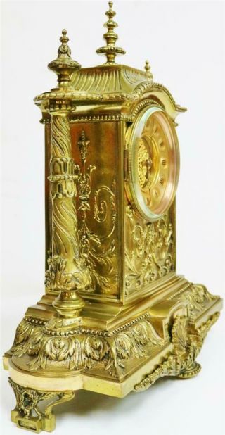Antique French 8 Day Embossed Cast Bronze Ormolu Gong Striking Mantel Clock 3