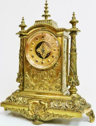 Antique French 8 Day Embossed Cast Bronze Ormolu Gong Striking Mantel Clock 5