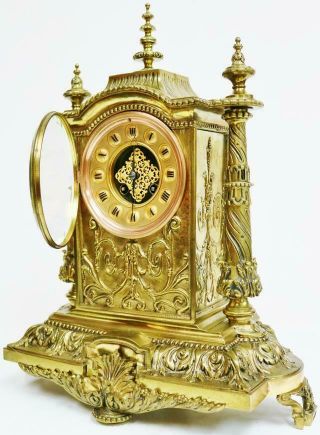 Antique French 8 Day Embossed Cast Bronze Ormolu Gong Striking Mantel Clock 7